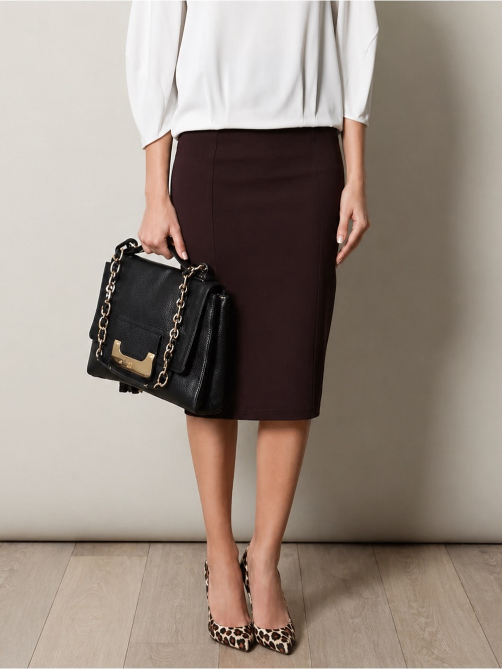 DVF Diane von Furstenberg Ruthanne Burgundy Pencil Midi Skirt Size 10 Stretch